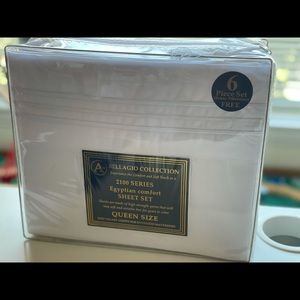 6PCS white color Queen size bed sheets set, deep pocket